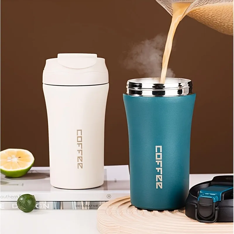 1pc, 13.53oz Stainless Steel Coffee Mug - Portable Insulated Bottle With Straw, Insulated Car Vacuum Flask For Hot & Cold Drinks !