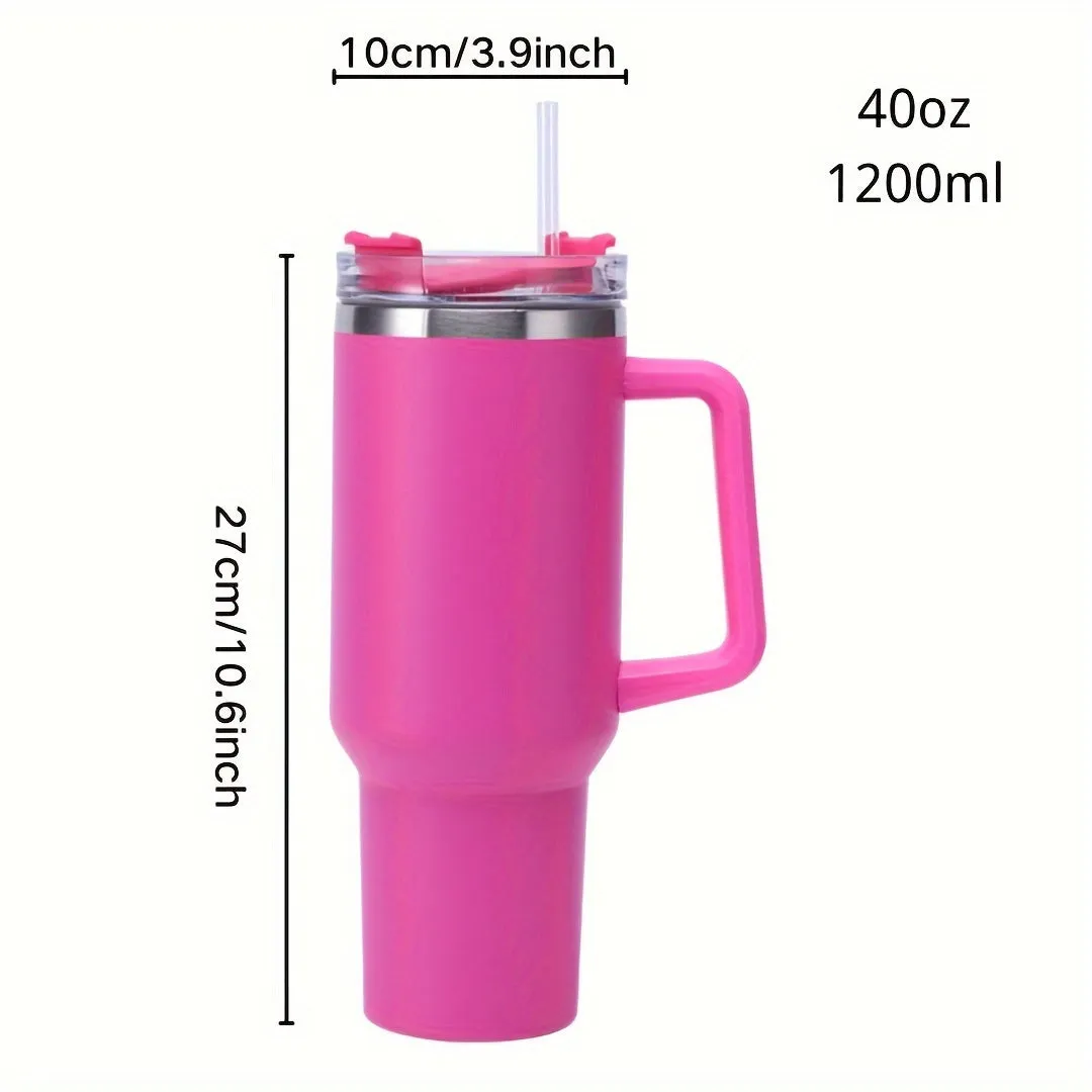 1pc 40oz Insulated Stainless Steel Straw Tumbler - Double-Walled, Vacuum-Sealed with Handy Handle - Ideal Teacher Appreciation Gift or Daily Hydration Companion