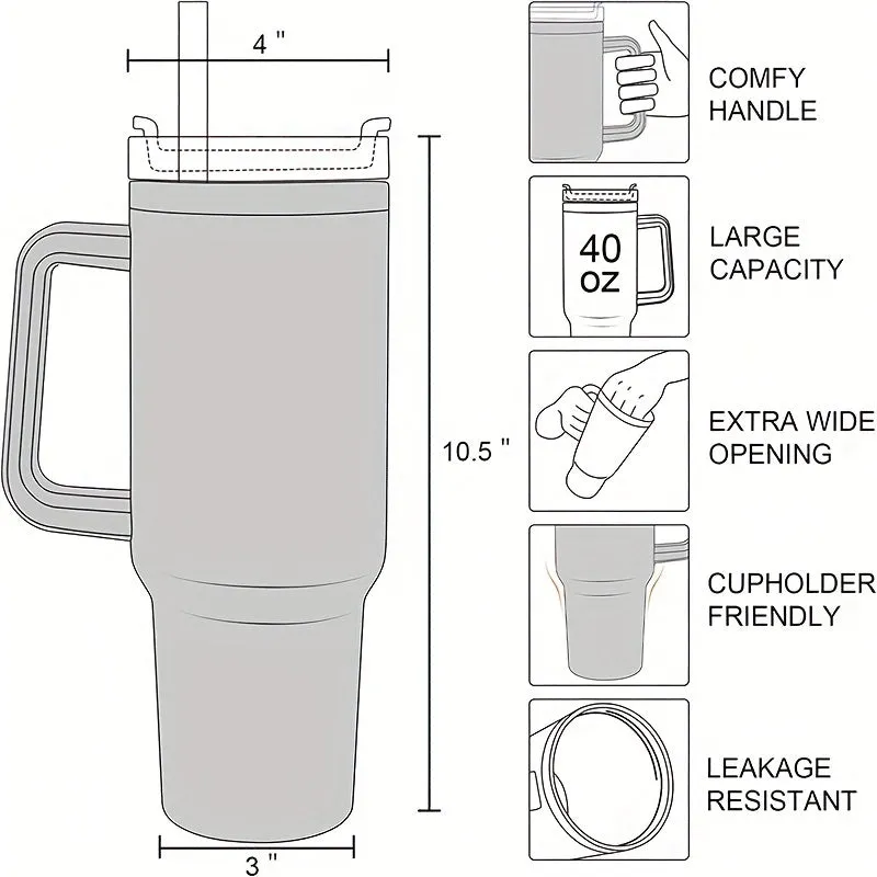 1pc 40oz Insulated Stainless Steel Straw Tumbler - Double-Walled, Vacuum-Sealed with Handy Handle - Ideal Teacher Appreciation Gift or Daily Hydration Companion