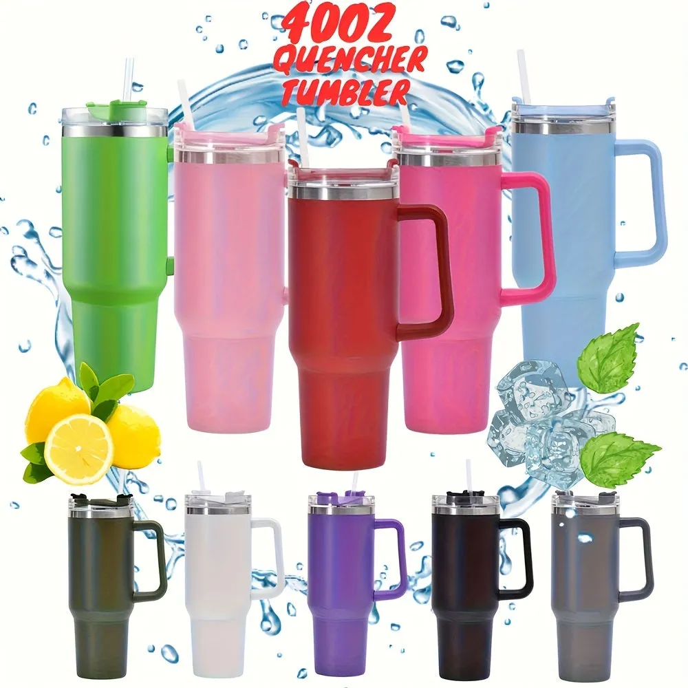 1pc 40oz Insulated Stainless Steel Straw Tumbler - Double-Walled, Vacuum-Sealed with Handy Handle - Ideal Teacher Appreciation Gift or Daily Hydration Companion