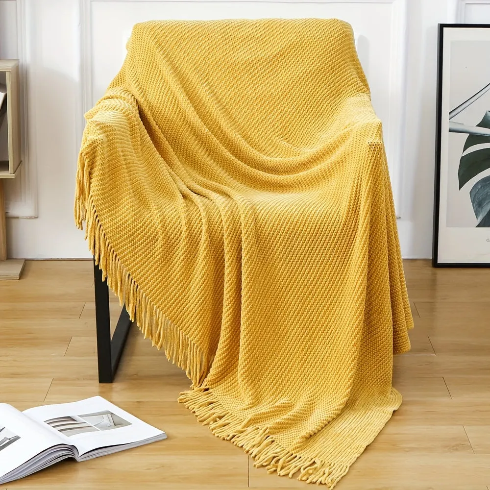 1pc Lustrous Chenille Throw Blanket - Cozy Bohemian Knit for Home Aesthetics - Super-Soft, Versatile & All-Season Luxury Couch Cover, Perfect Gift Idea