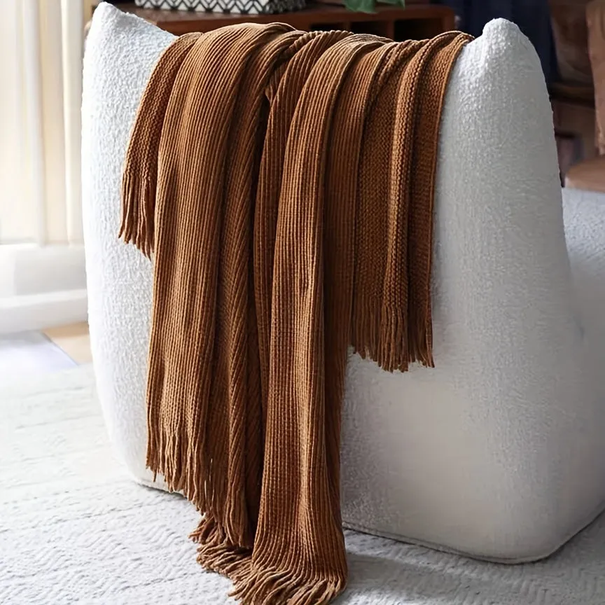 1pc Lustrous Chenille Throw Blanket - Cozy Bohemian Knit for Home Aesthetics - Super-Soft, Versatile & All-Season Luxury Couch Cover, Perfect Gift Idea