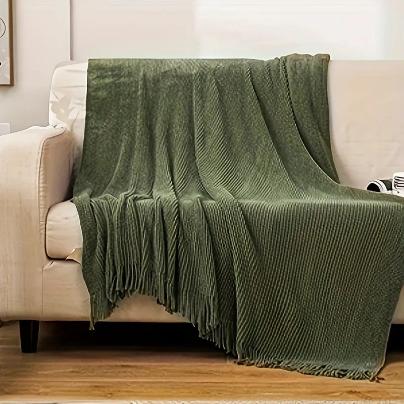 1pc Lustrous Chenille Throw Blanket - Cozy Bohemian Knit for Home Aesthetics - Super-Soft, Versatile & All-Season Luxury Couch Cover, Perfect Gift Idea