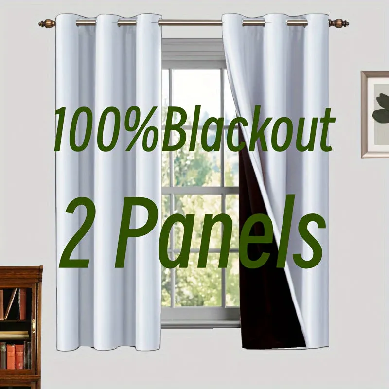 2 Panels Blackout Curtain Polyester Coated Insulated Blackout Grommet Top Curtains For Bedroom, Living Room, Home Decor, Room Decor