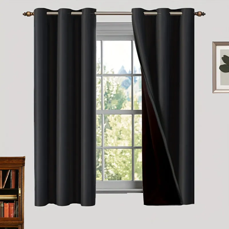 2 Panels Blackout Curtain Polyester Coated Insulated Blackout Grommet Top Curtains For Bedroom, Living Room, Home Decor, Room Decor