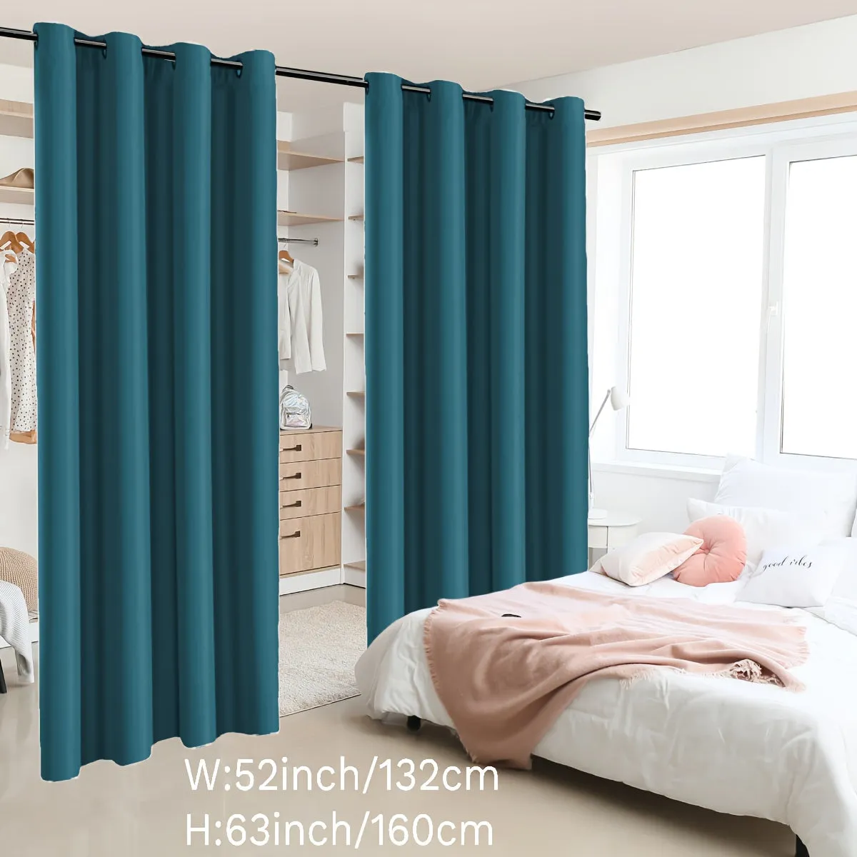 2 Panels Blackout Room Divider Curtain, Coated Insulated Simple Grommet Top Room Divider Curtain, Blackout Insulated Room Curtain Panel For Patio Living Room Home Decor