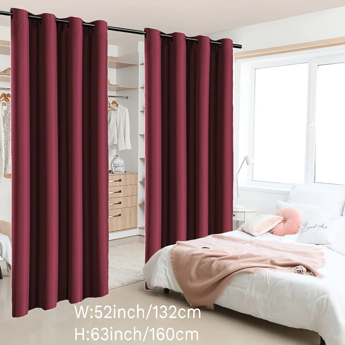 2 Panels Blackout Room Divider Curtain, Coated Insulated Simple Grommet Top Room Divider Curtain, Blackout Insulated Room Curtain Panel For Patio Living Room Home Decor