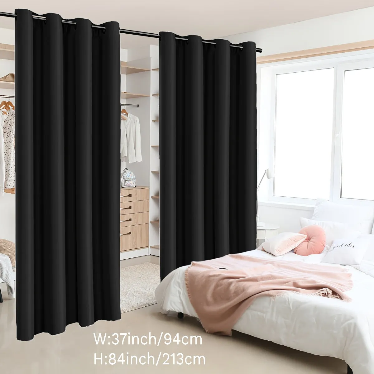 2 Panels Blackout Room Divider Curtain, Coated Insulated Simple Grommet Top Room Divider Curtain, Blackout Insulated Room Curtain Panel For Patio Living Room Home Decor