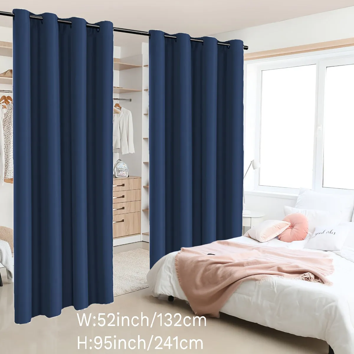 2 Panels Blackout Room Divider Curtain, Coated Insulated Simple Grommet Top Room Divider Curtain, Blackout Insulated Room Curtain Panel For Patio Living Room Home Decor