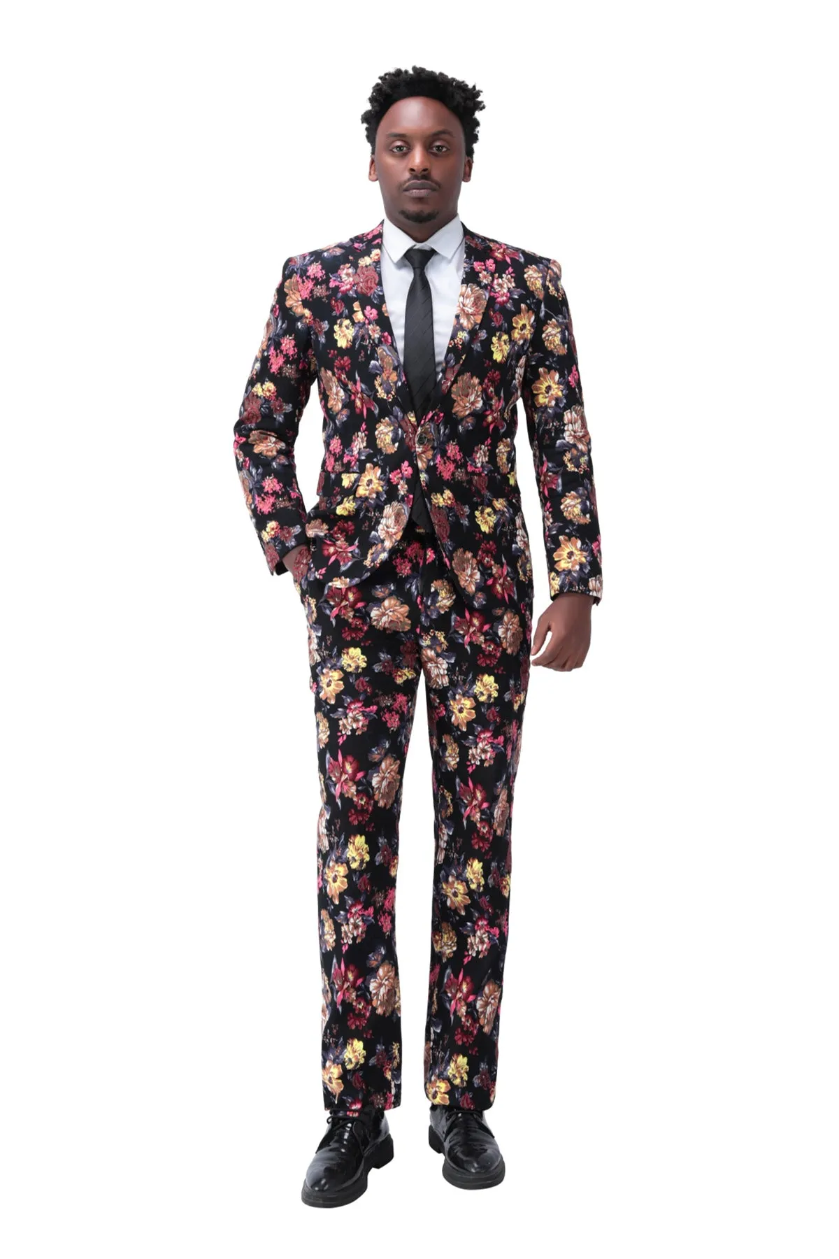 2-Piece Slim Fit Floral Print Maroon Suit