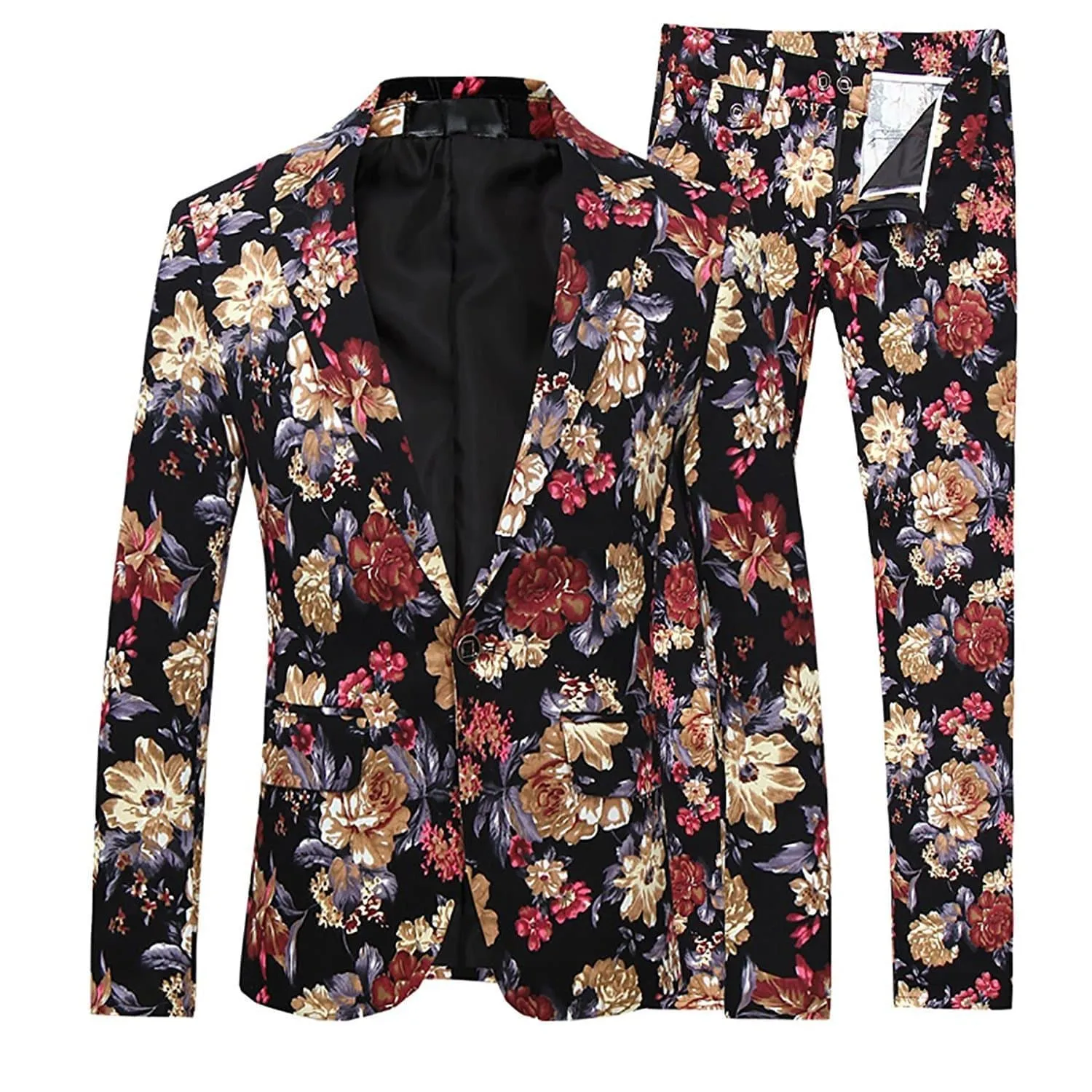 2-Piece Slim Fit Floral Print Maroon Suit