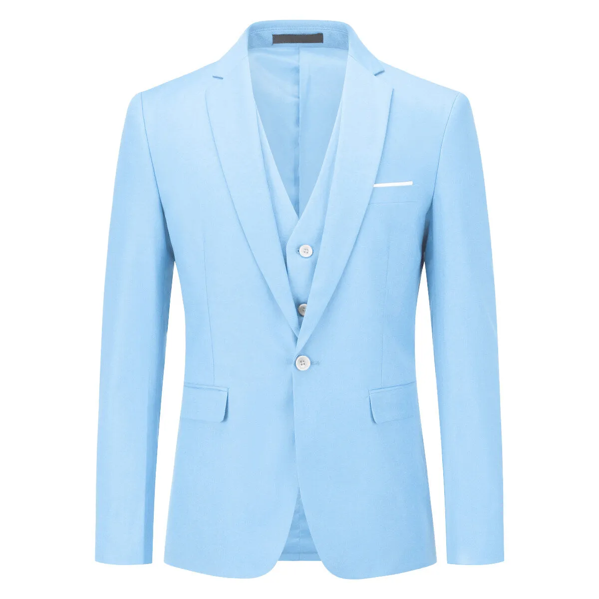 3-Piece One Button Formal Suit Light Blue Suit