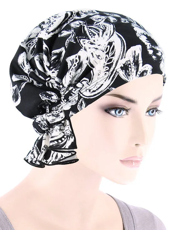 ABBEY-737#The Abbey Cap in Black and White Tropical Floral