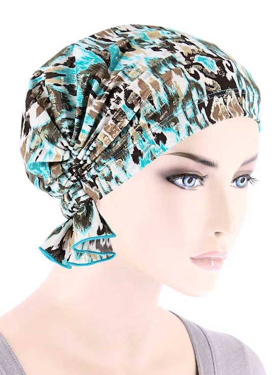 Abbey Cap Turquoise Gold Leopard Ikat