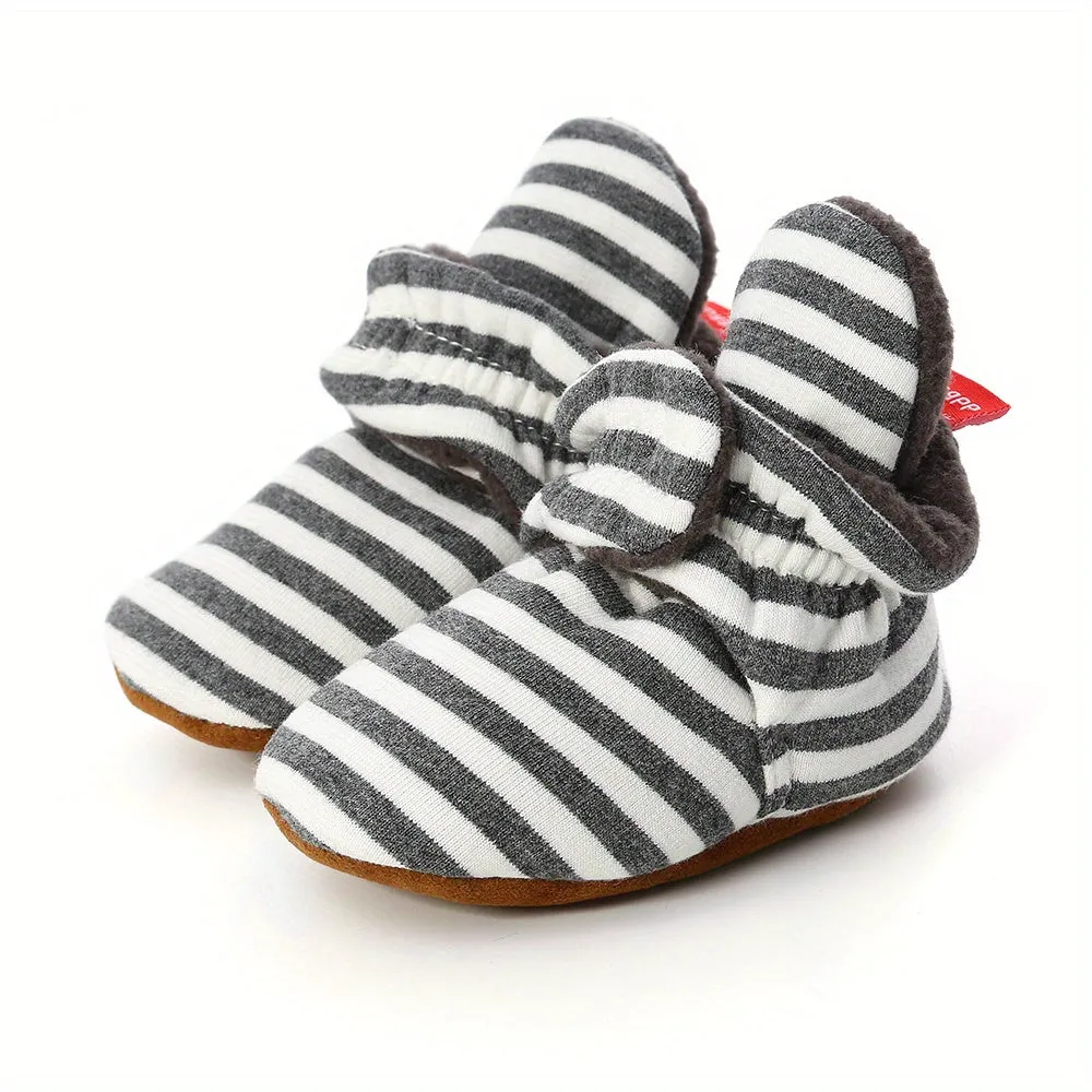 Adorable Baby Boys Warm Walking Shoes - Stylish Striped Design, Insulated for Ultimate Comfort, Perfect for Little Explorers Learning to Walk