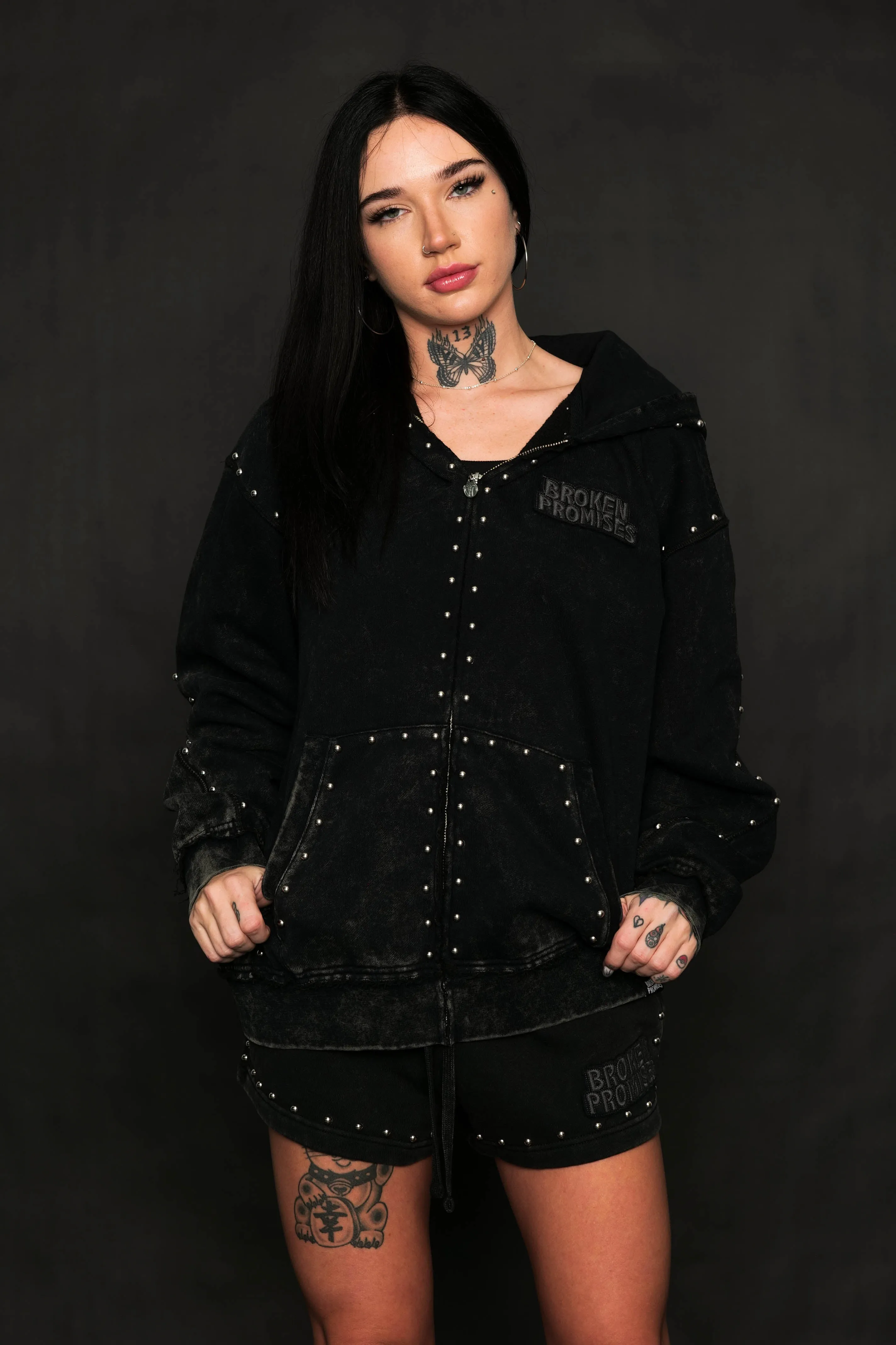 Adorned Washed Black Hoodie