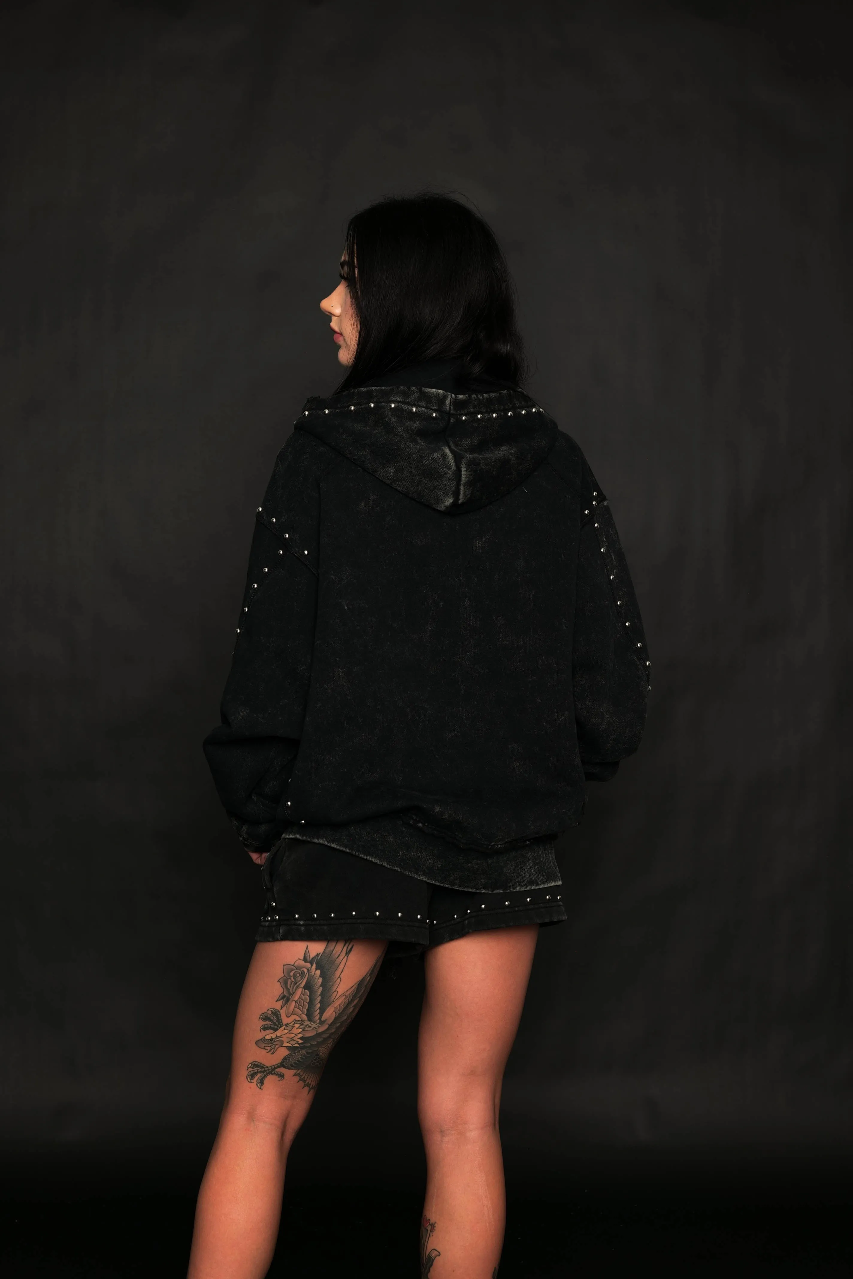 Adorned Washed Black Hoodie