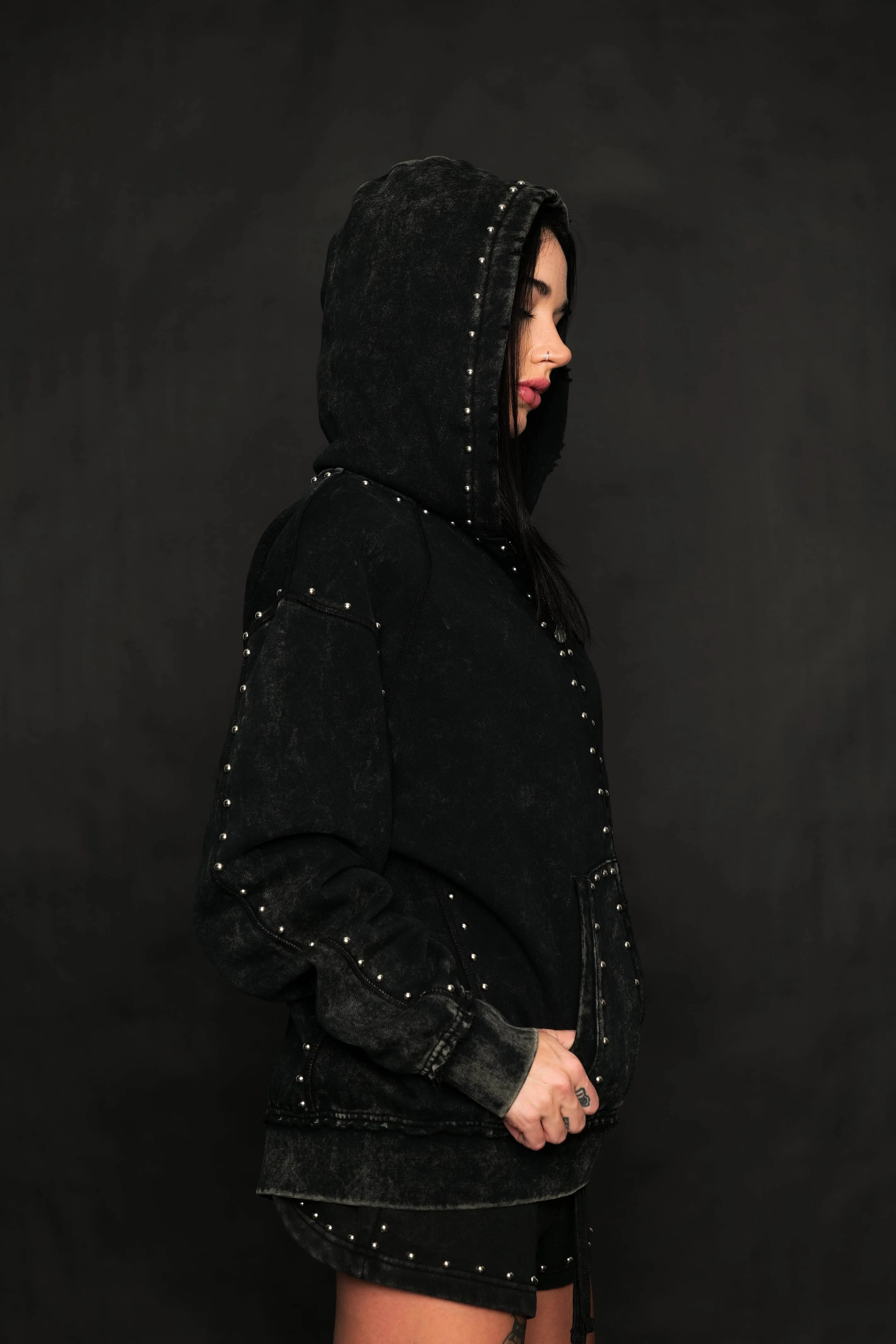 Adorned Washed Black Hoodie