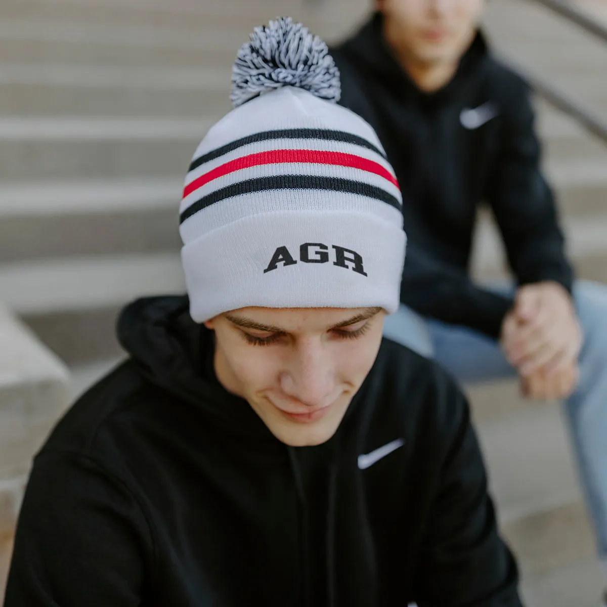 AGR White Hockey Knit Beanie