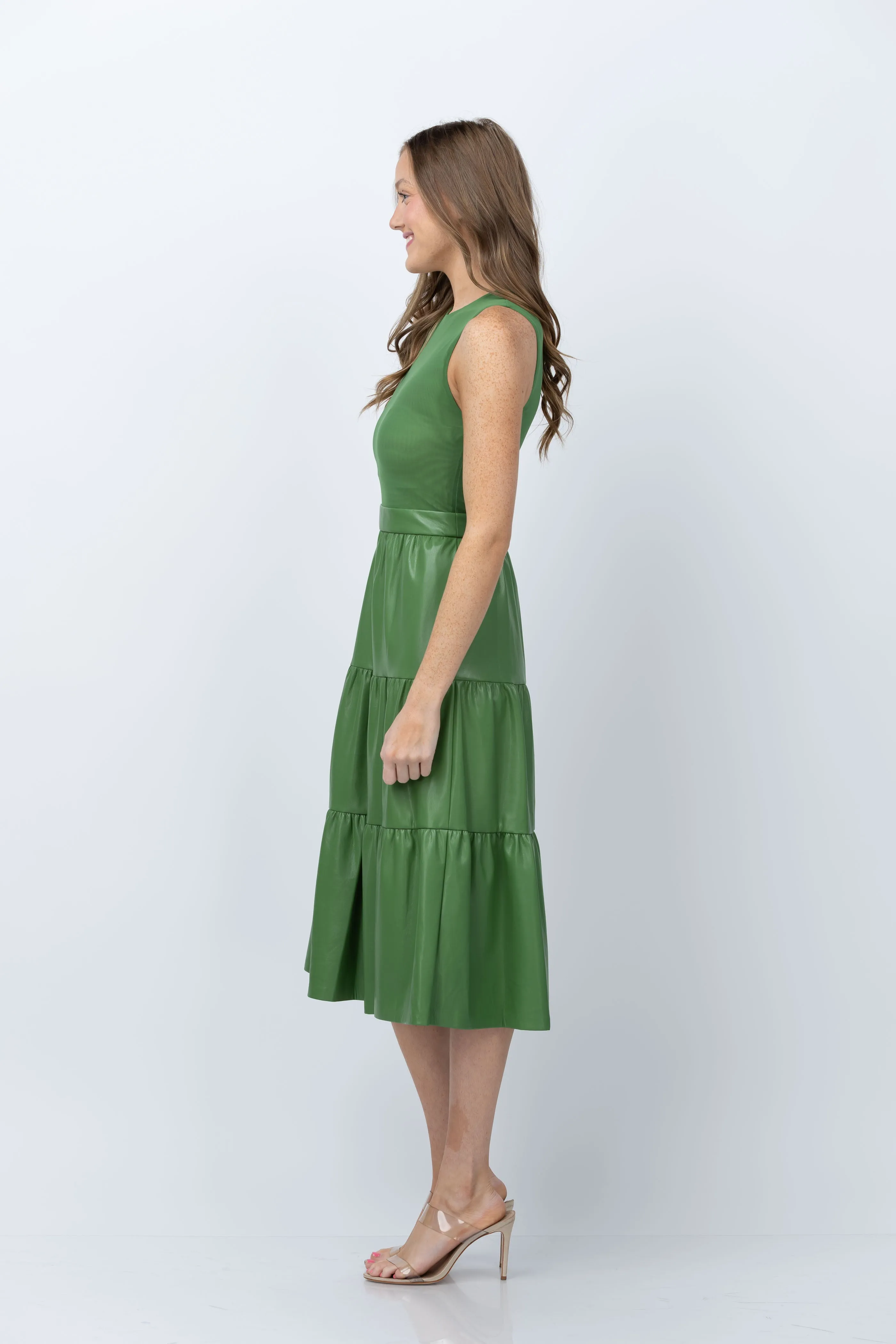 Alice   Olivia Chara Leather Sleeveless Dress in Avocado