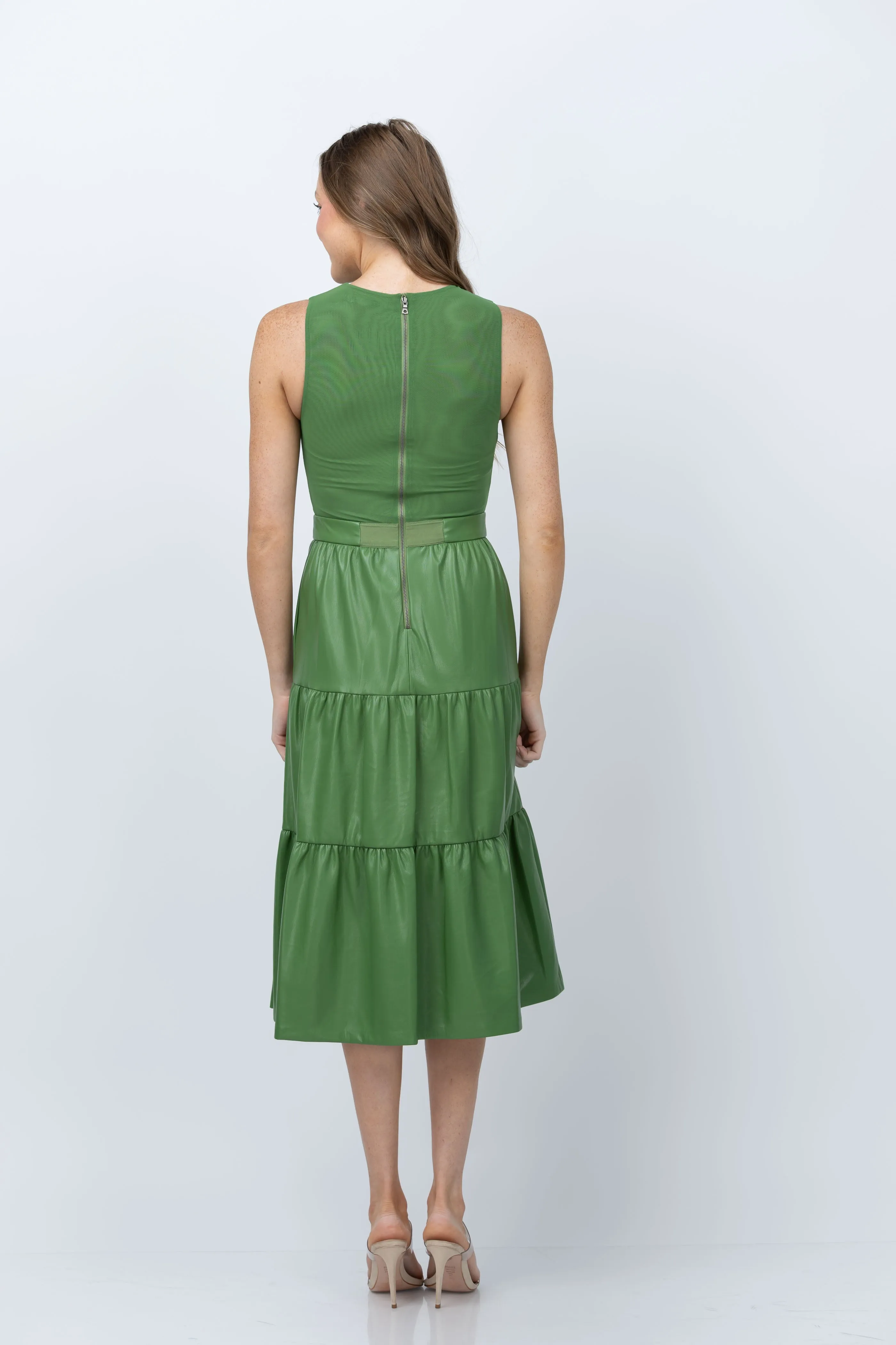 Alice   Olivia Chara Leather Sleeveless Dress in Avocado