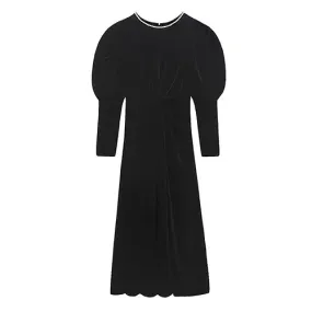 Ann Teano Roman Holiday Collection Black Velvet Diamond Puff Sleeve Dress