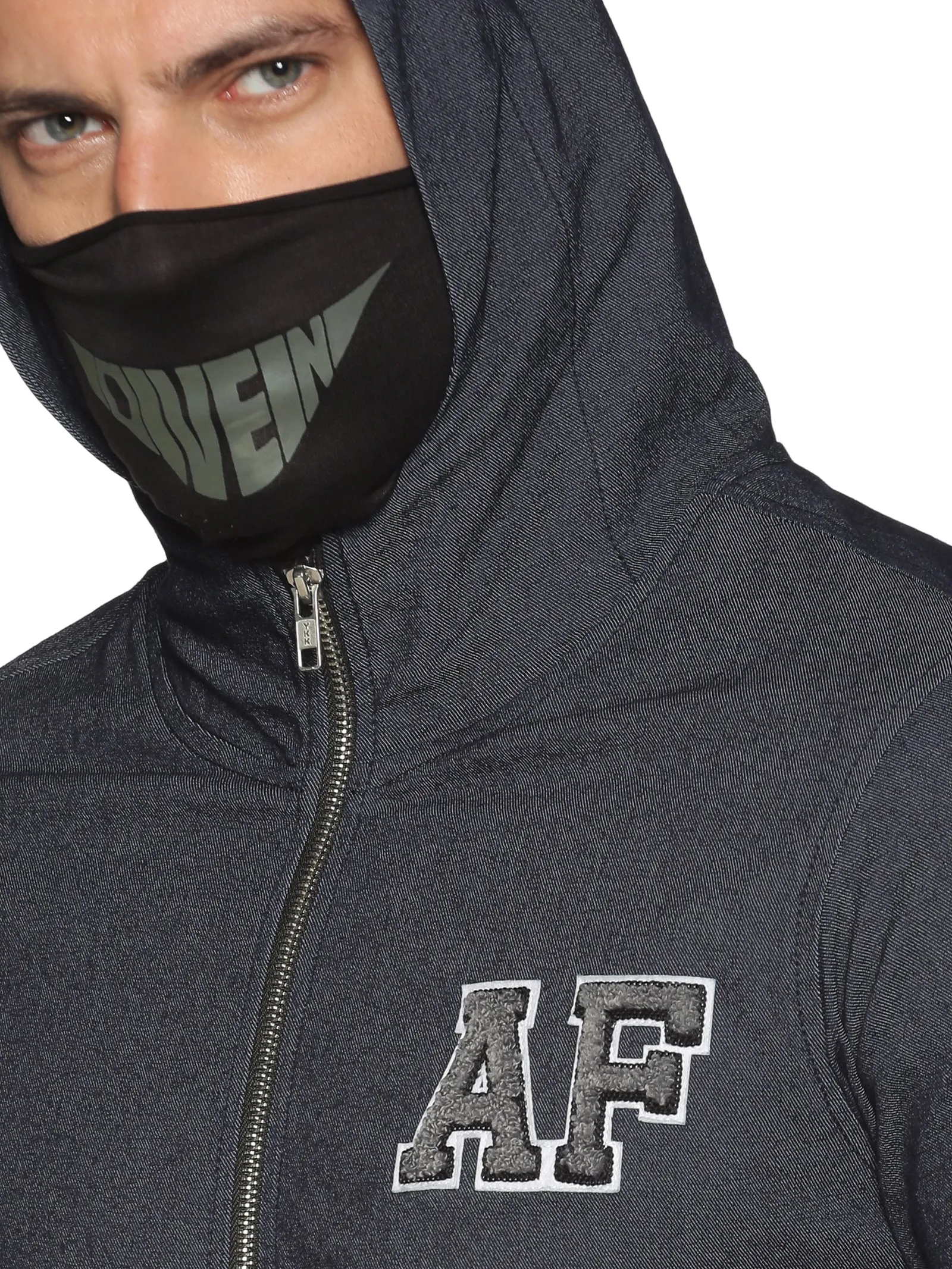 Arctic Fox Male Denim Black sweatshirts with Integrated Mask & Hoodies