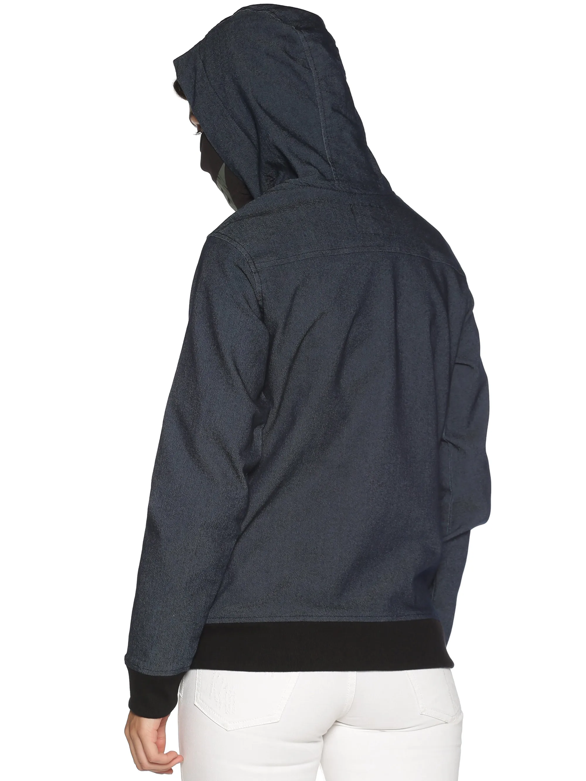 ArcticFox Female Denim Black sweatshirt with Integrated Mask & Hoodies