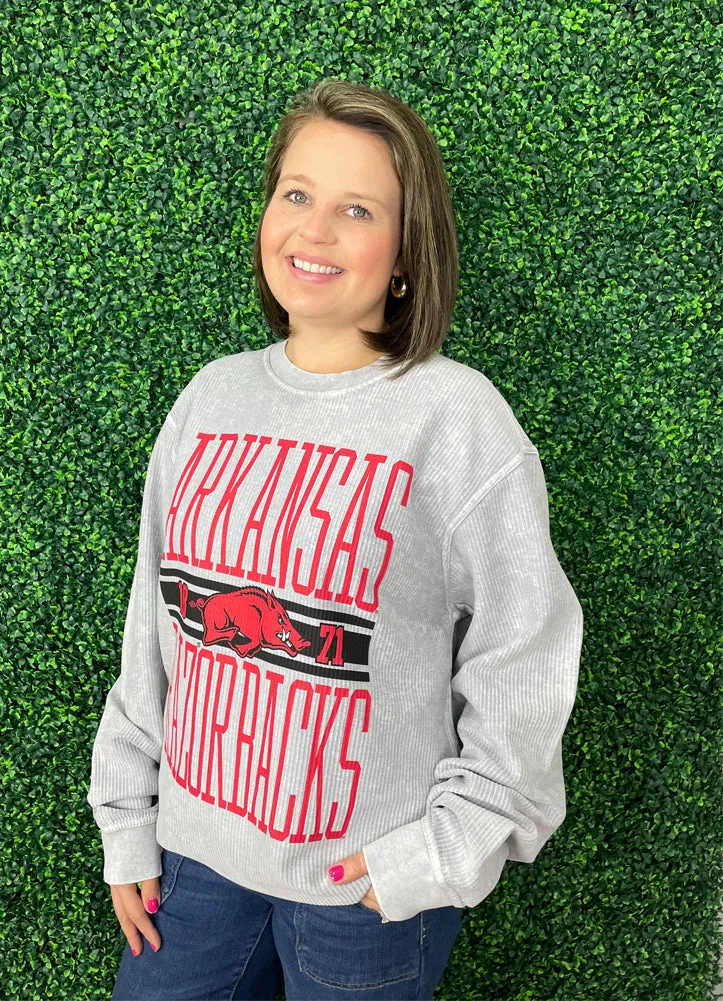 Arkansas Bozeman LS Oversized Corded Top in Silver by Pressbox