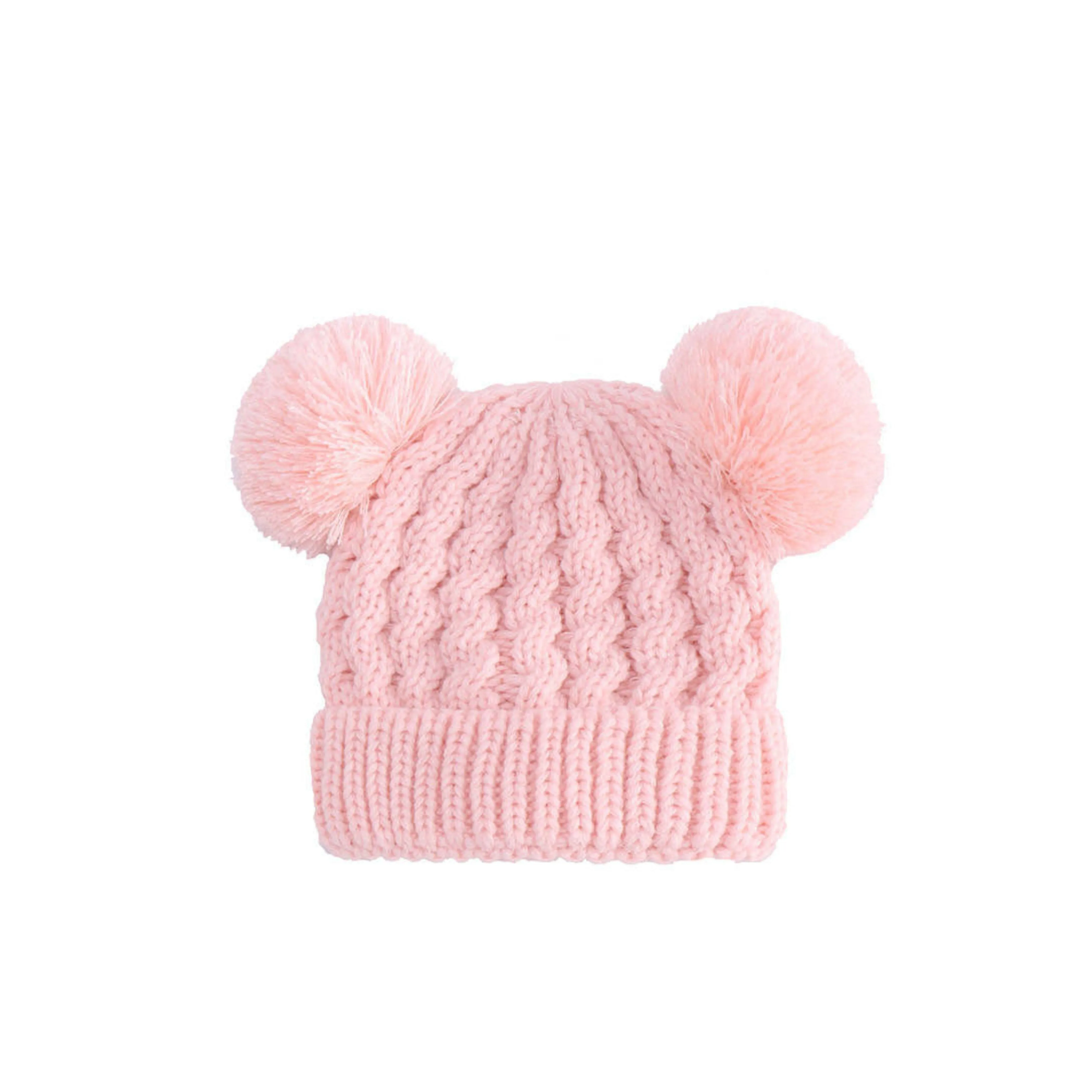 Baby Bear Pom Pom Knitted Beanie in Fairy Floss