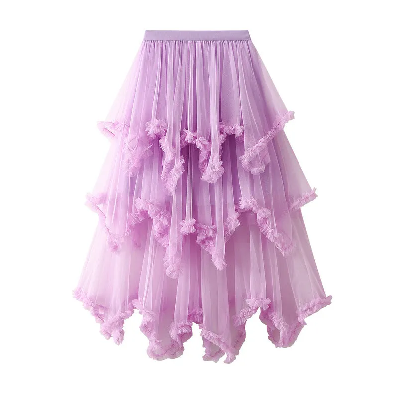 Baby Blue Aysmmetrical Hem Tulle Skirt