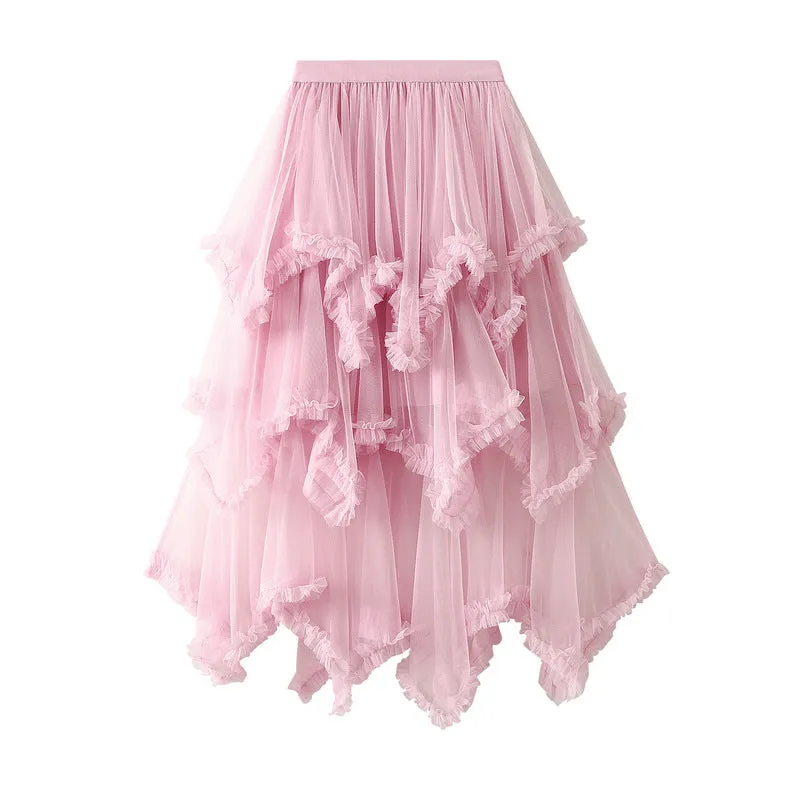 Baby Blue Aysmmetrical Hem Tulle Skirt