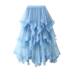 Baby Blue Aysmmetrical Hem Tulle Skirt