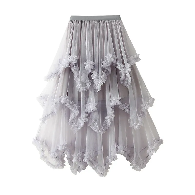 Baby Blue Aysmmetrical Hem Tulle Skirt