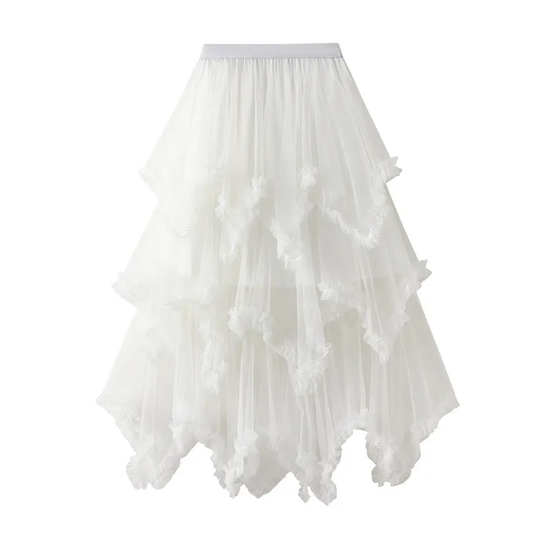 Baby Blue Aysmmetrical Hem Tulle Skirt