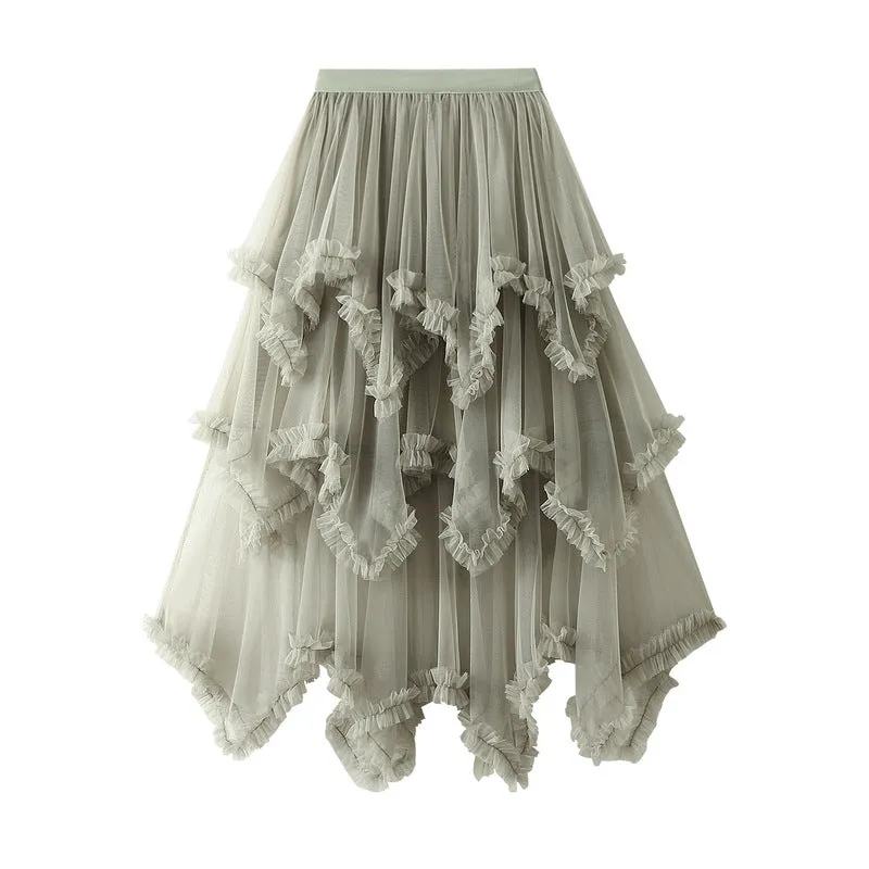 Baby Blue Aysmmetrical Hem Tulle Skirt