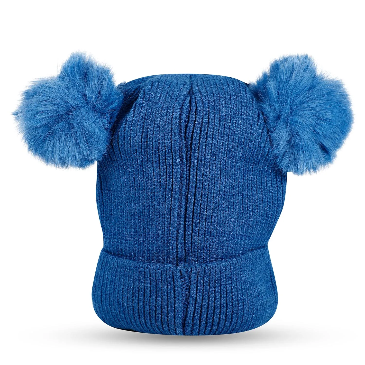 Baby Moo Bear Pom Pom Breathable Beanie Warm Knitted Woollen Cap - Blue