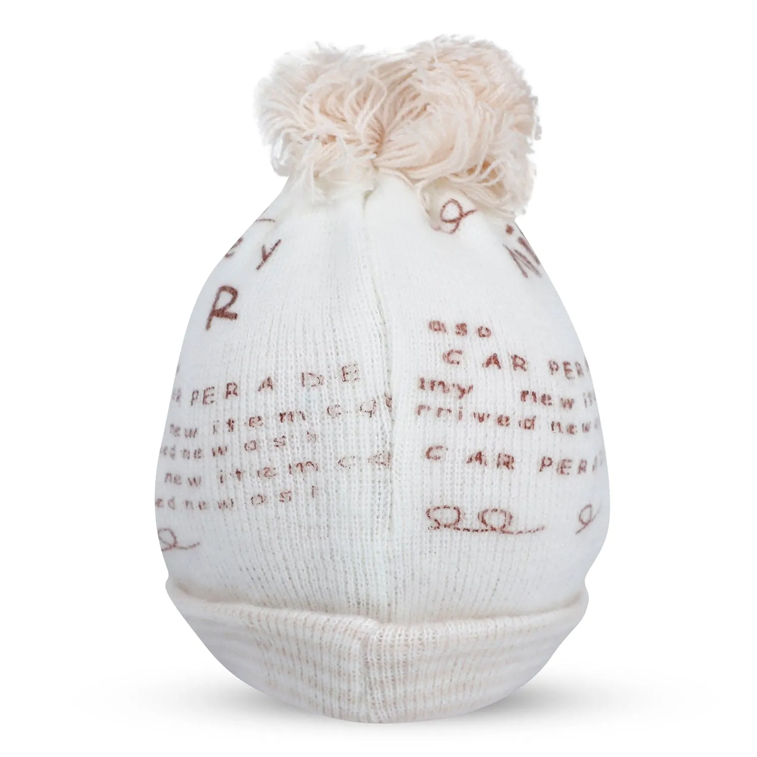 Baby Moo Car Pom Pom Breathable Beanie Warm Knitted Woollen Cap - Cream