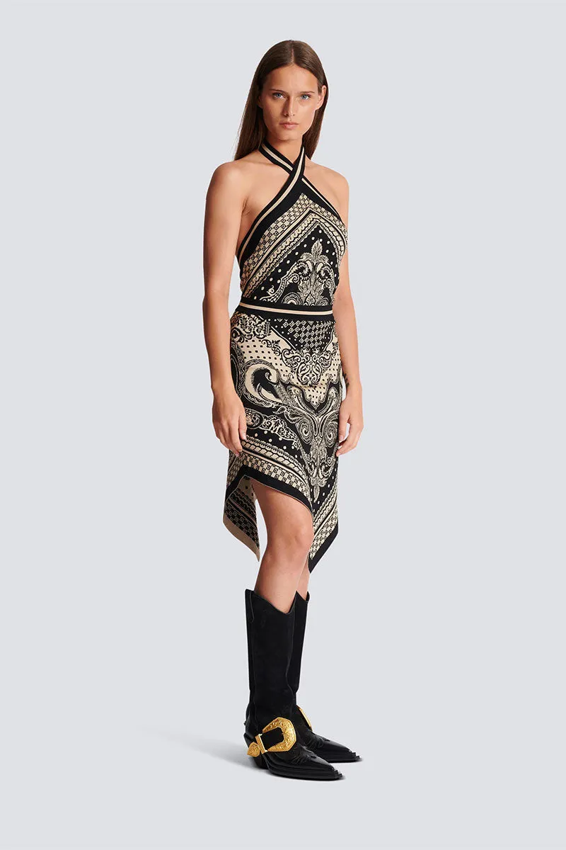 Backless Knit Paisley and Monogram Dress