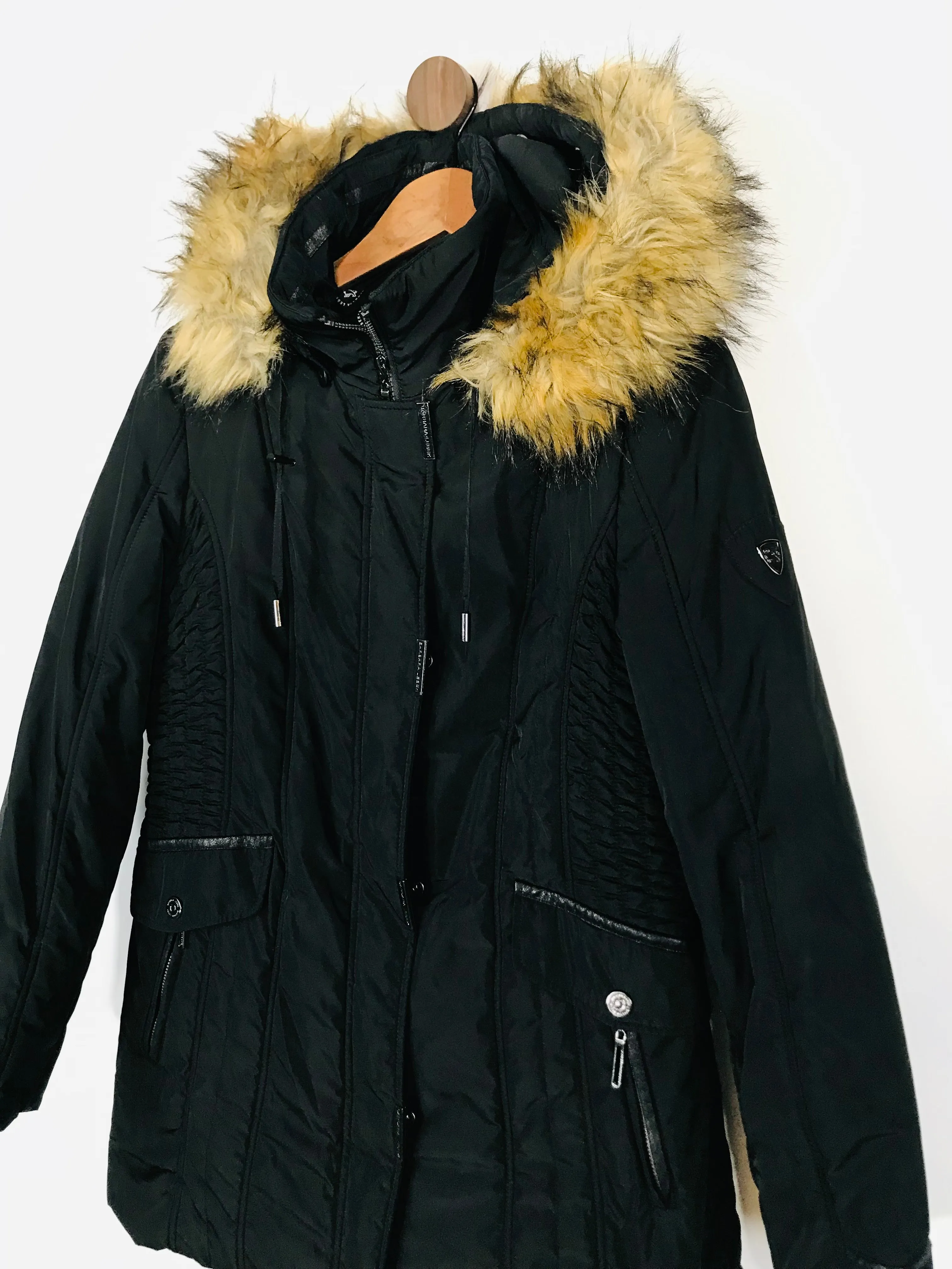 Barbara Lebek Women's Faux Fur Hood Parka Jacket | UK12 | Black