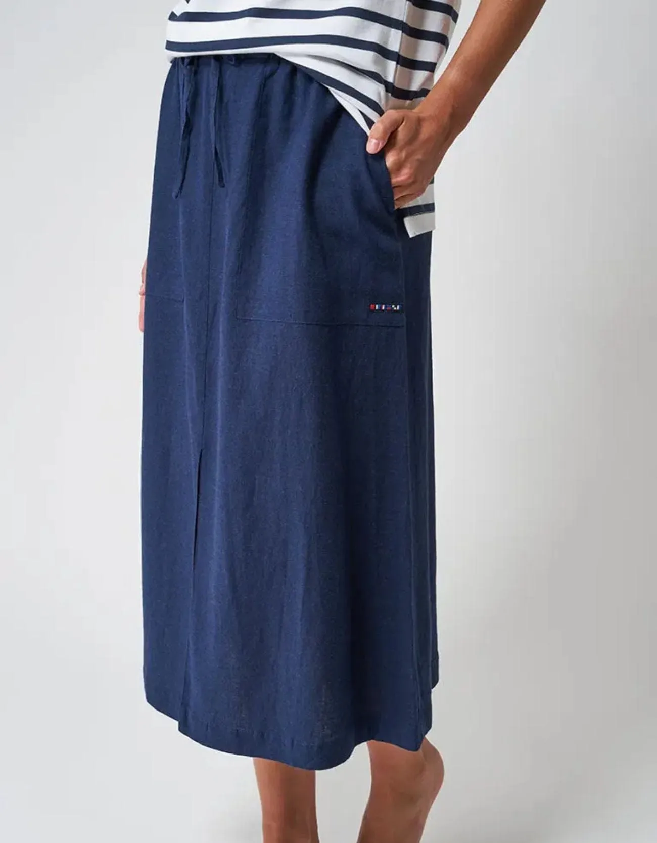 Batela Linen Blend Maxi Skirt NAVY