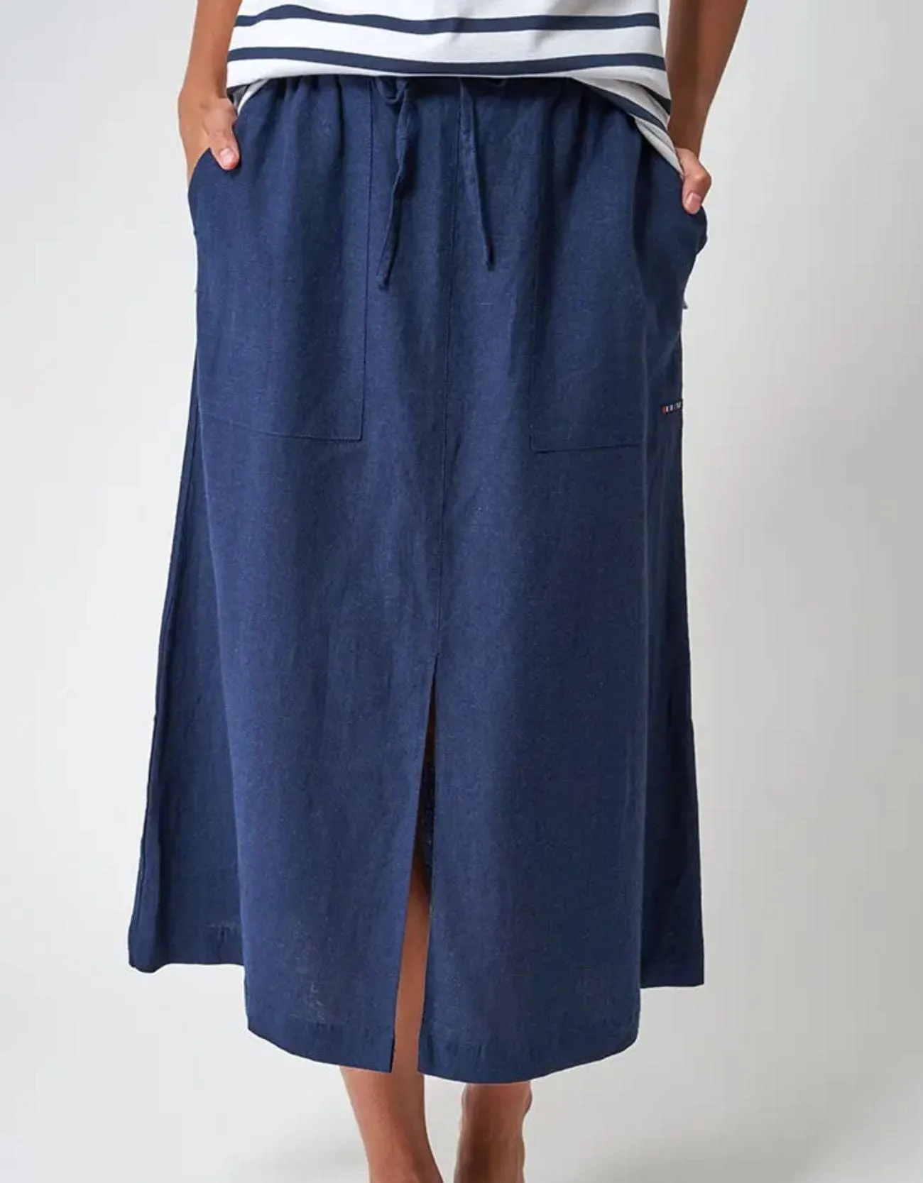 Batela Linen Blend Maxi Skirt NAVY