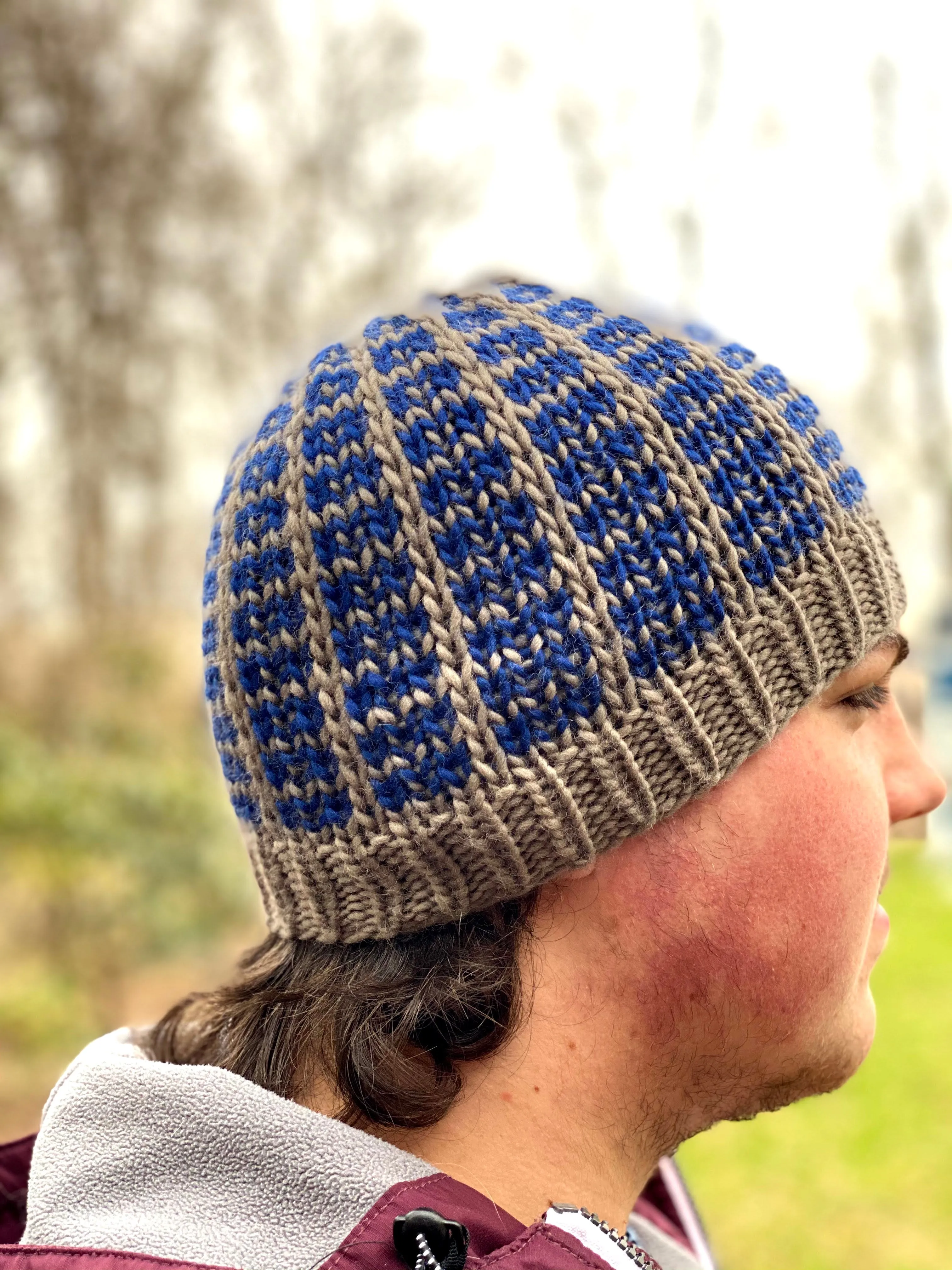 Beanie for the Boyz knitting PATTERN mosaic knitting colorwork