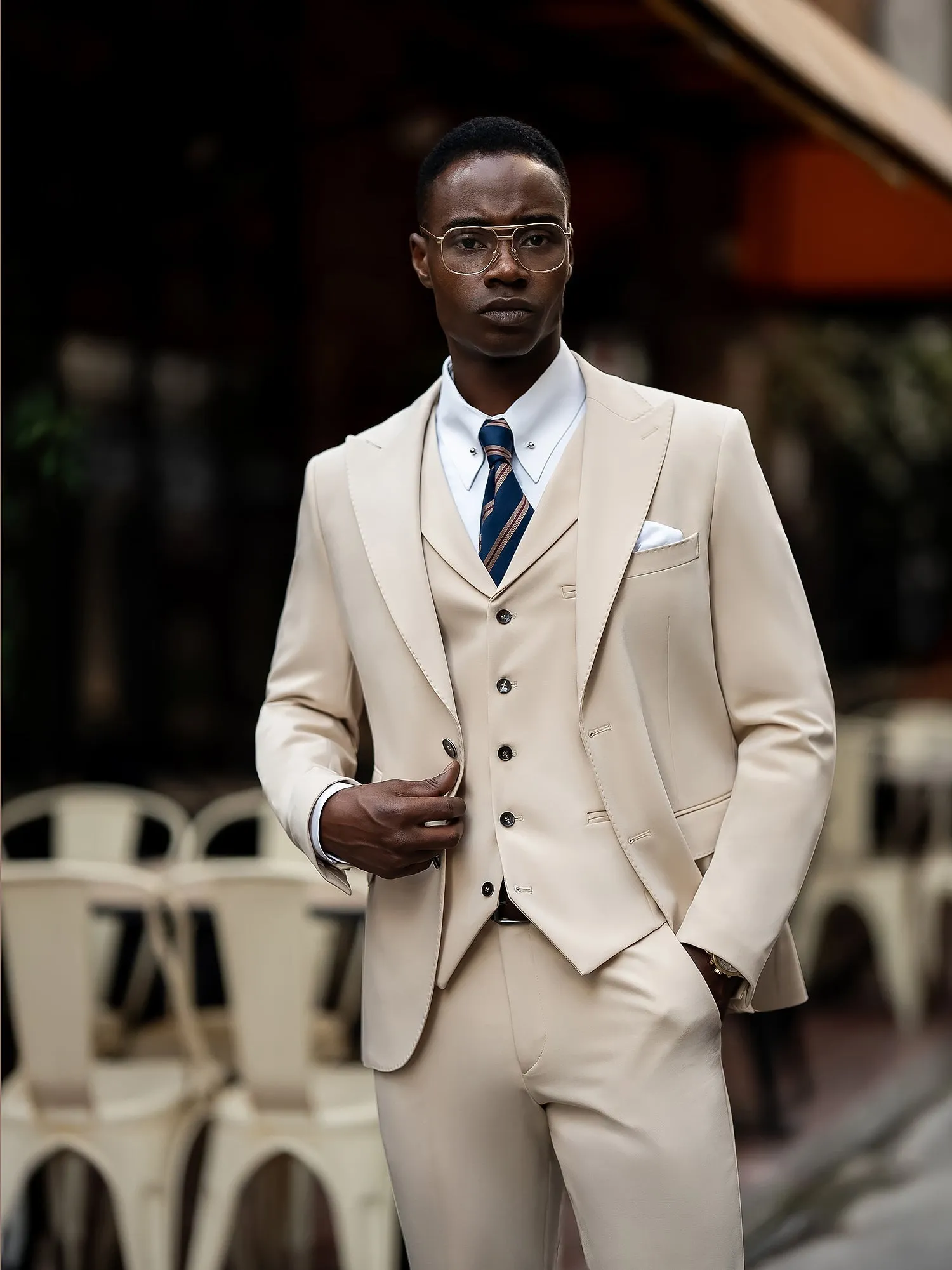 Beige Slim-Fit Suit 3-Piece