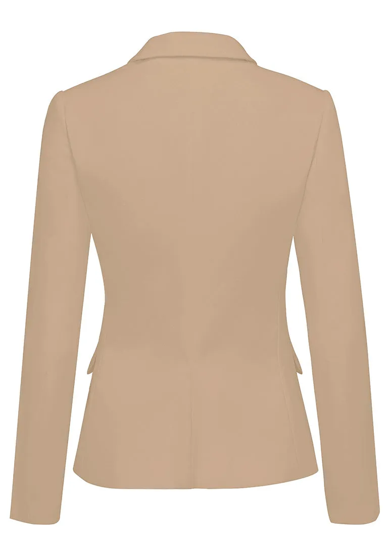 Beige Women's Long Sleeve Formal Notch Lapel Button Down Blazer Pockets Jacket