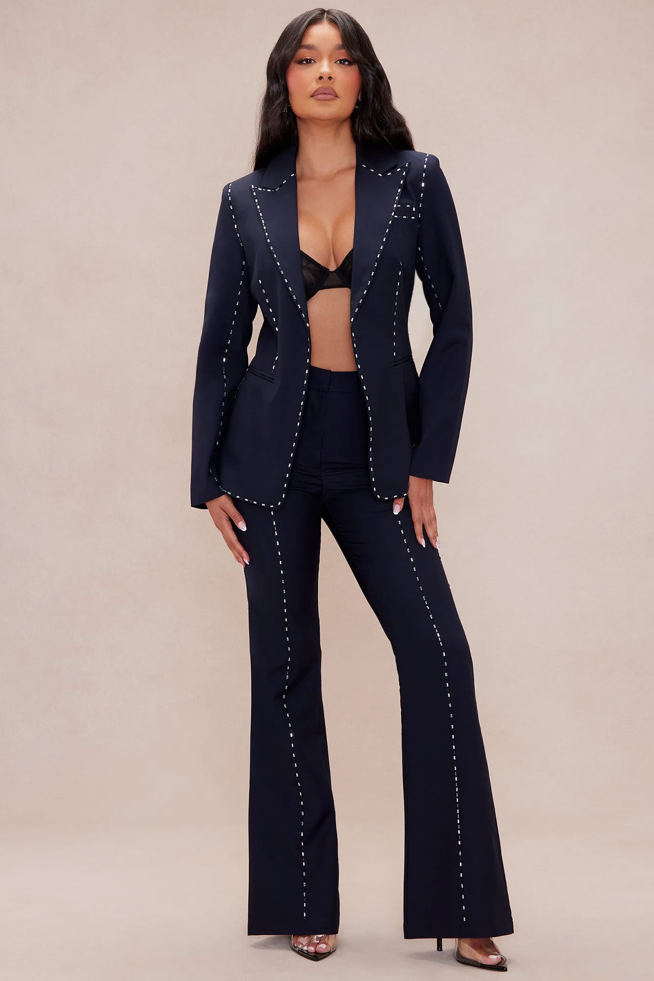 Bianca Embellished Suit Set - Navy