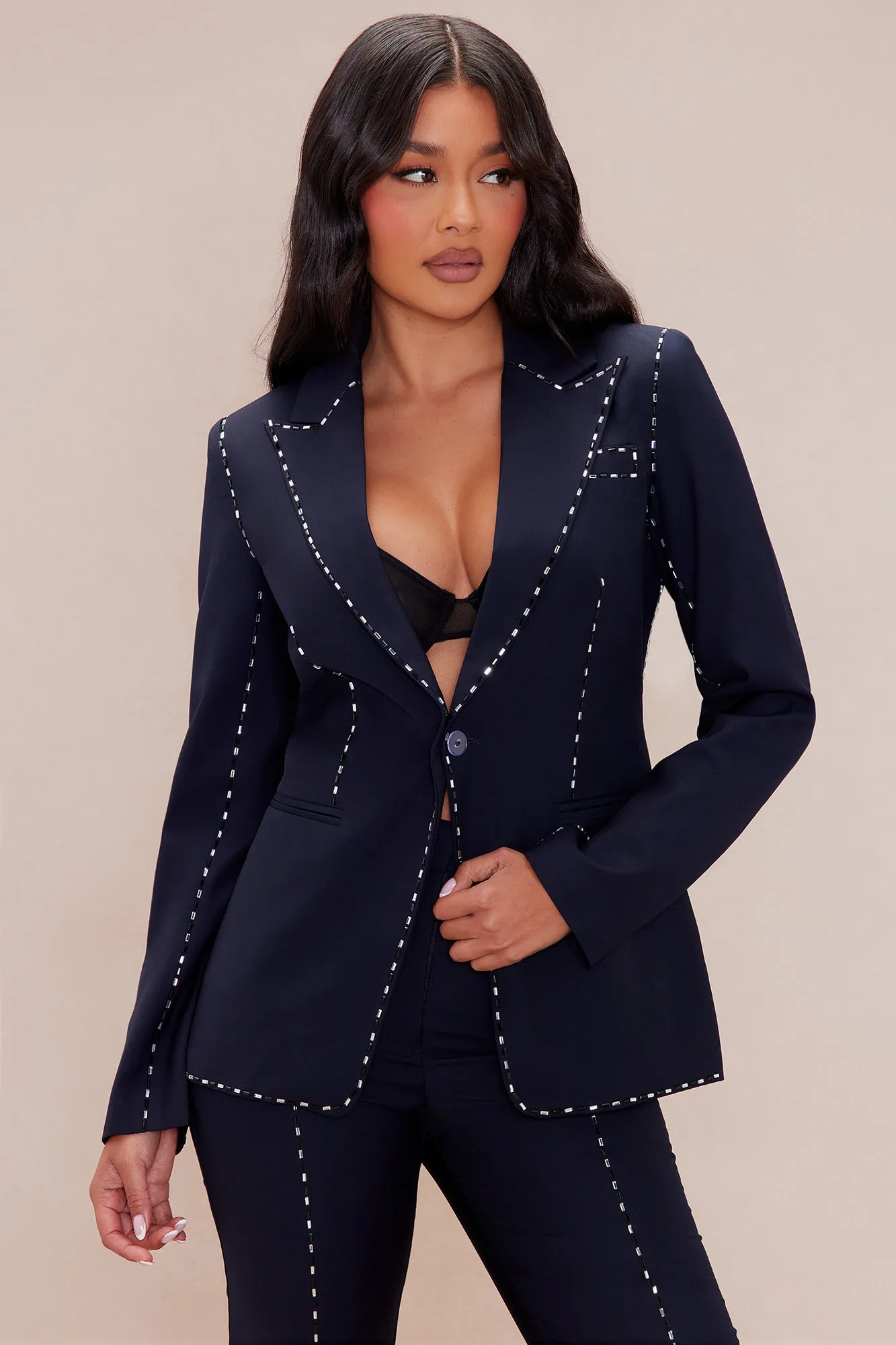 Bianca Embellished Suit Set - Navy