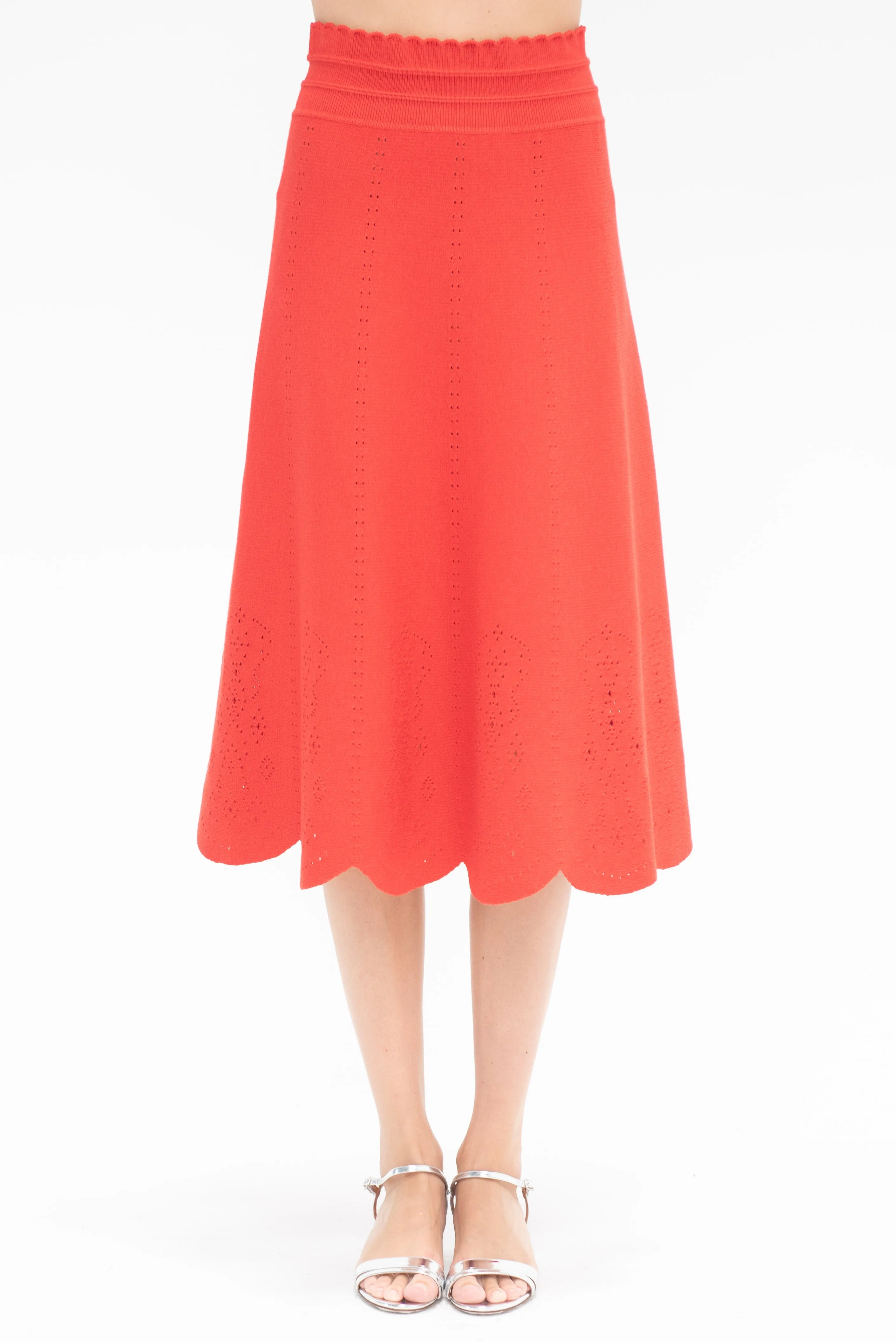 Biscotte Eyelet-Embroidery Knit Skirt, Poppy