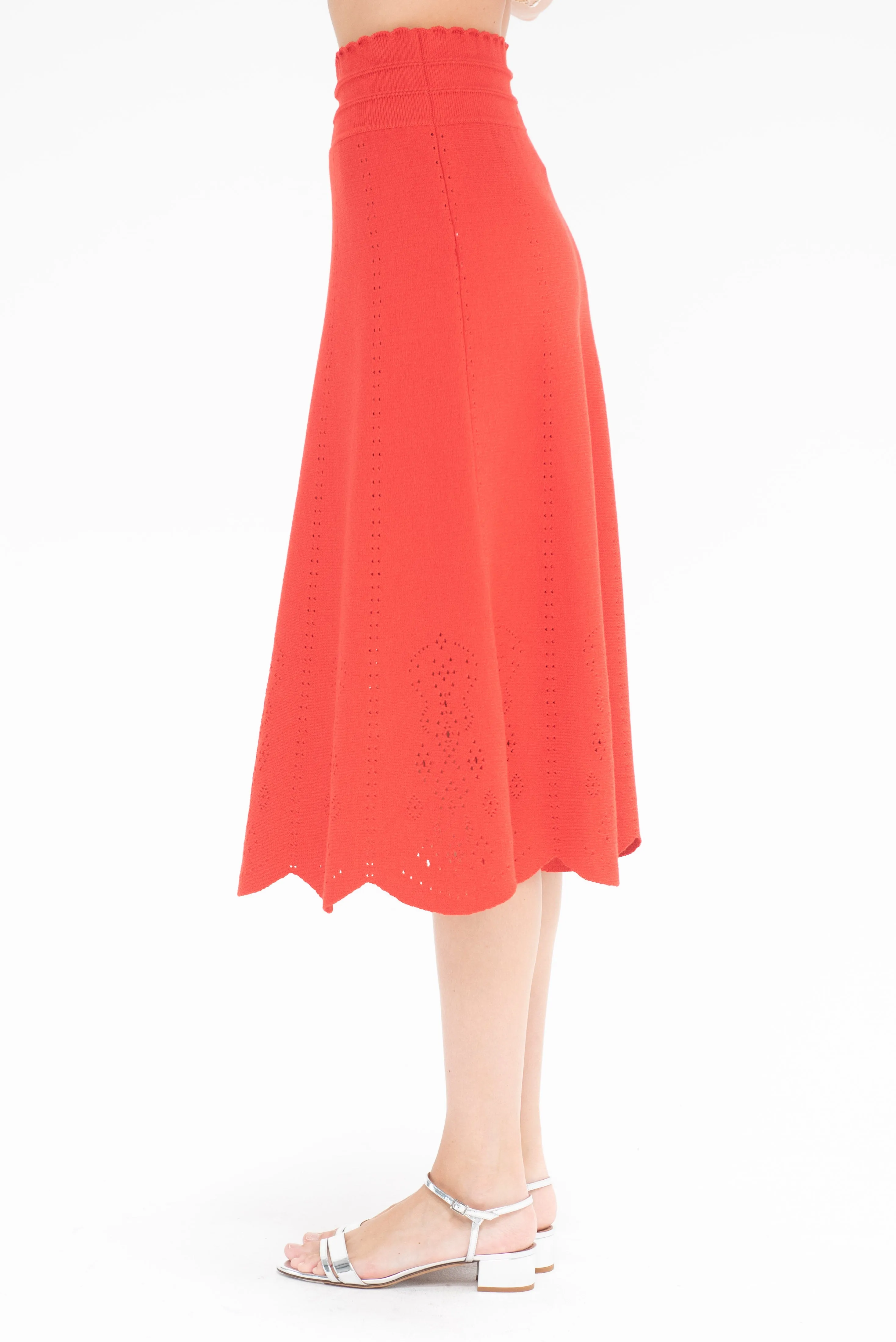 Biscotte Eyelet-Embroidery Knit Skirt, Poppy