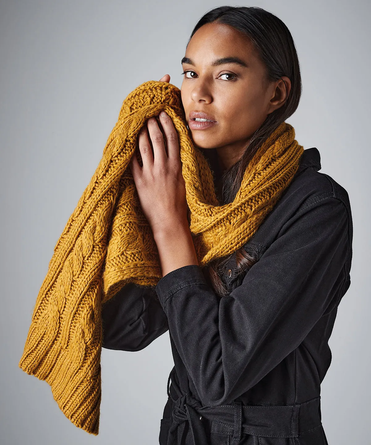 Black - Cable knit melange scarf